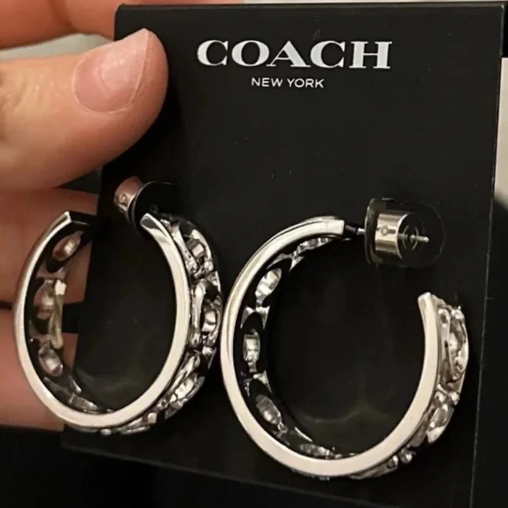 NWT - Coach Signature Openwork Hoop Earrings - Picture 2 of 4